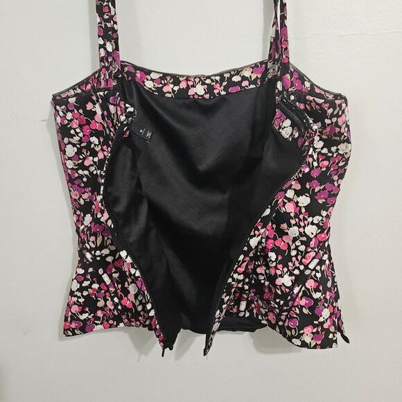 WHBM Pink Floral French Meadow Zip Back Bustier Corset Top Size 10 Medium - Picture 4 of 6
